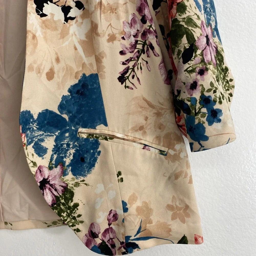 Chelsea28 Floral Print Pink Blazer Open Front Jacket 3 Quarter‎ Sleeve SZ L